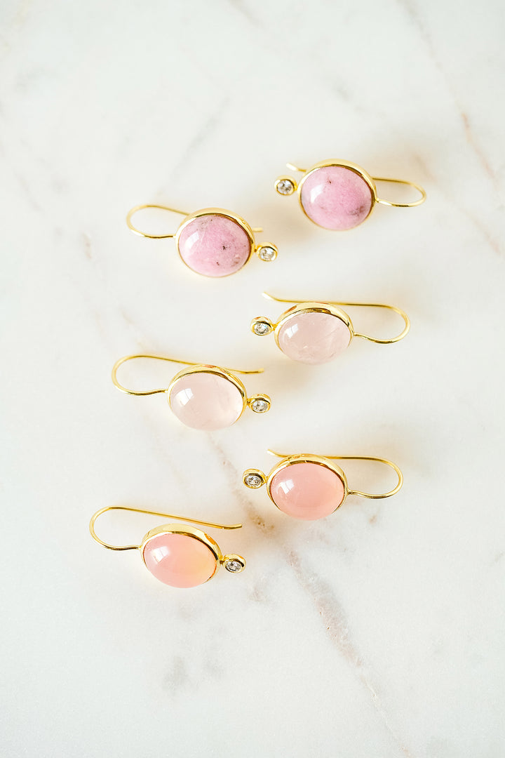 Tini Mini Drop Earrings in Pink Chalcedony