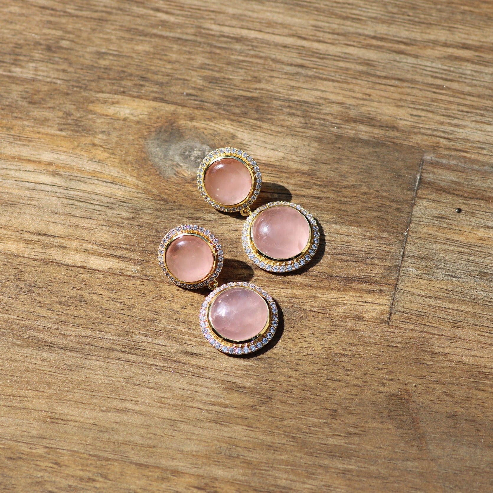 Rose quartz gold on sale earrings